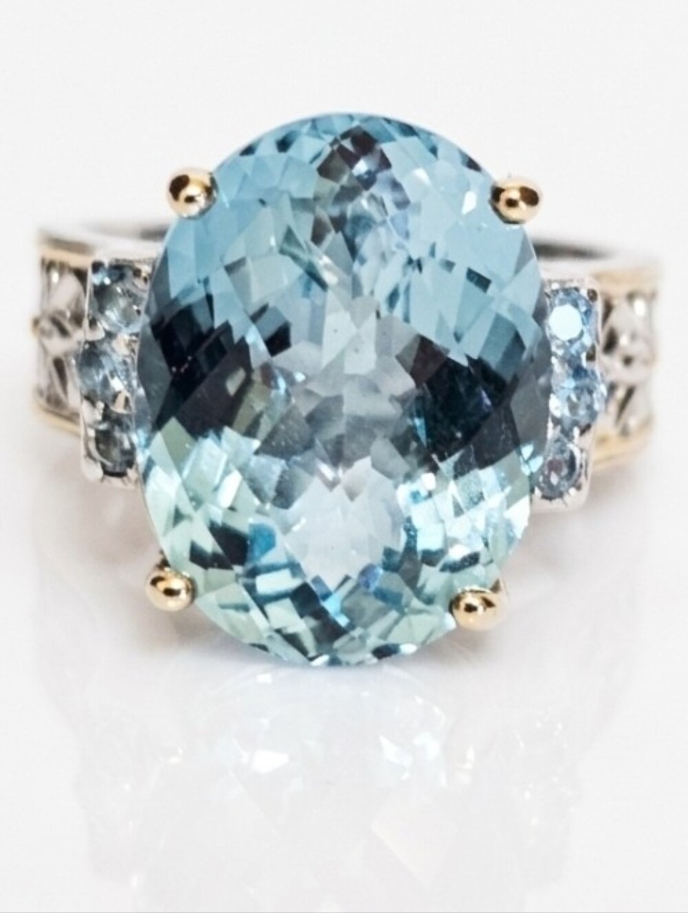 Natural Gems En Vogue Swiss Blue Topaz  Palladium Sterling Silver 18K Size 7